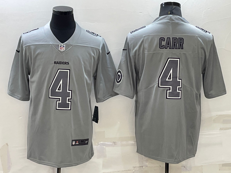 Men's Las Vegas Raiders #4 Derek Carr Grey With Patch Atmosphere Fashion Stitched Jersey